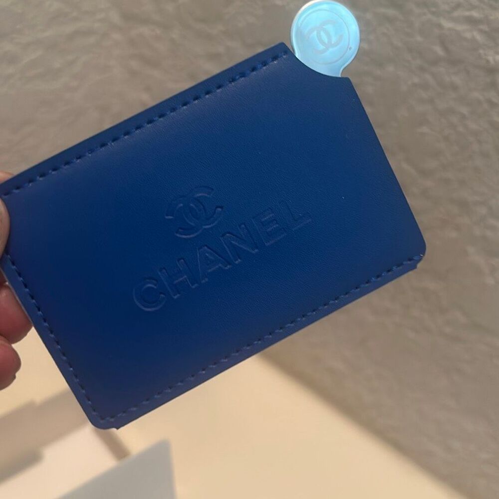 Chanel Cosmetic Square Mirror With Leather Case Blue GWP New